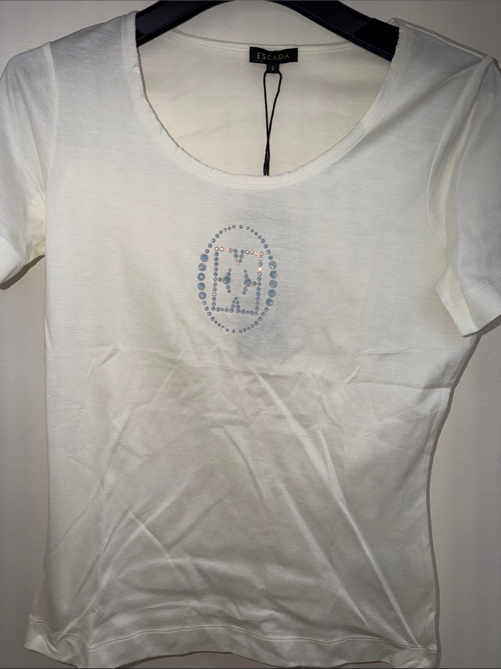 Escada White Short Sleeve Tee with Crystal Logo